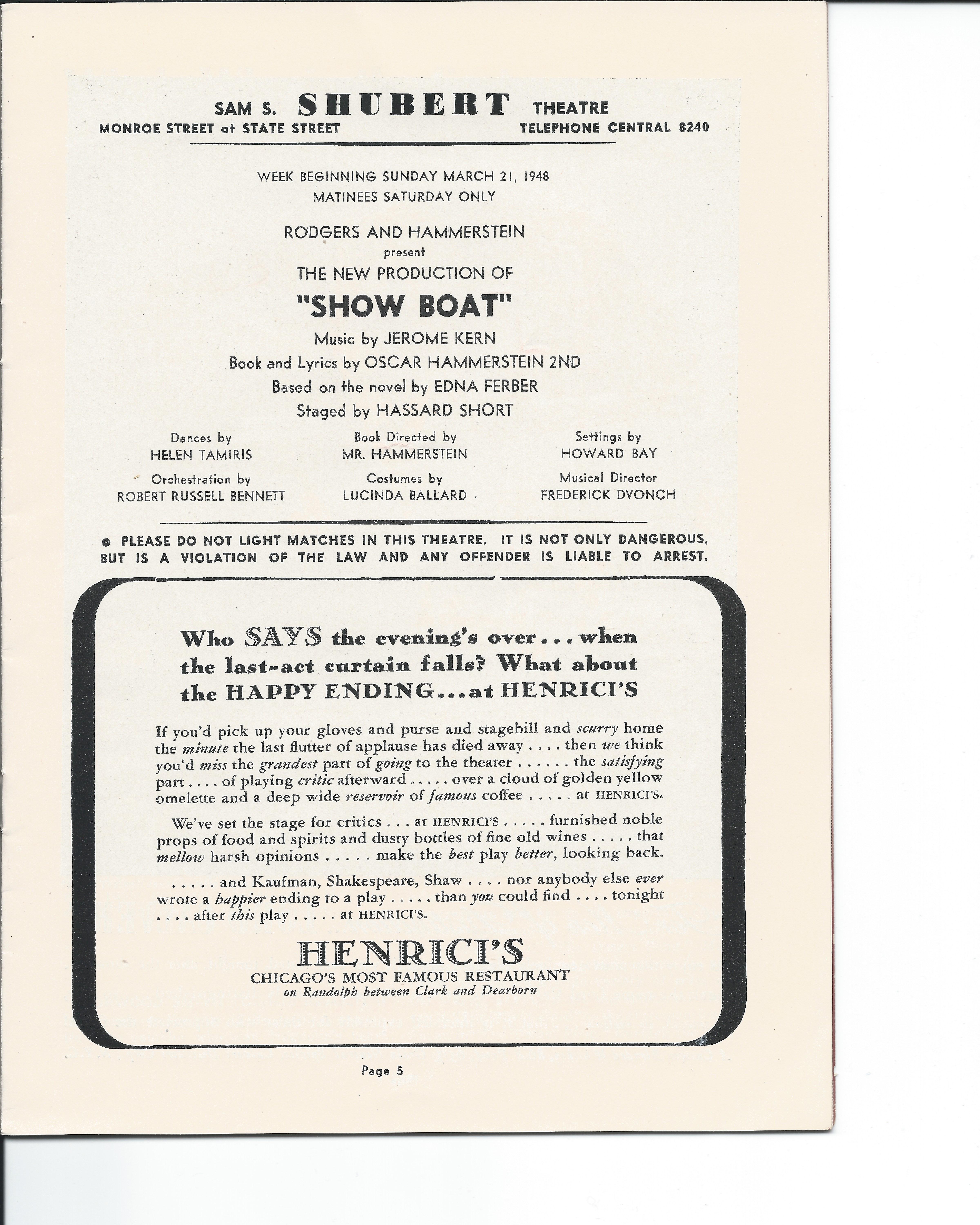Showboat Stagebill - Chicago Shubert Theater, 3/21/1948 p. 5 Showboat Stagebill - Chicago Shubert Theater, 3/21/1948 p. 5