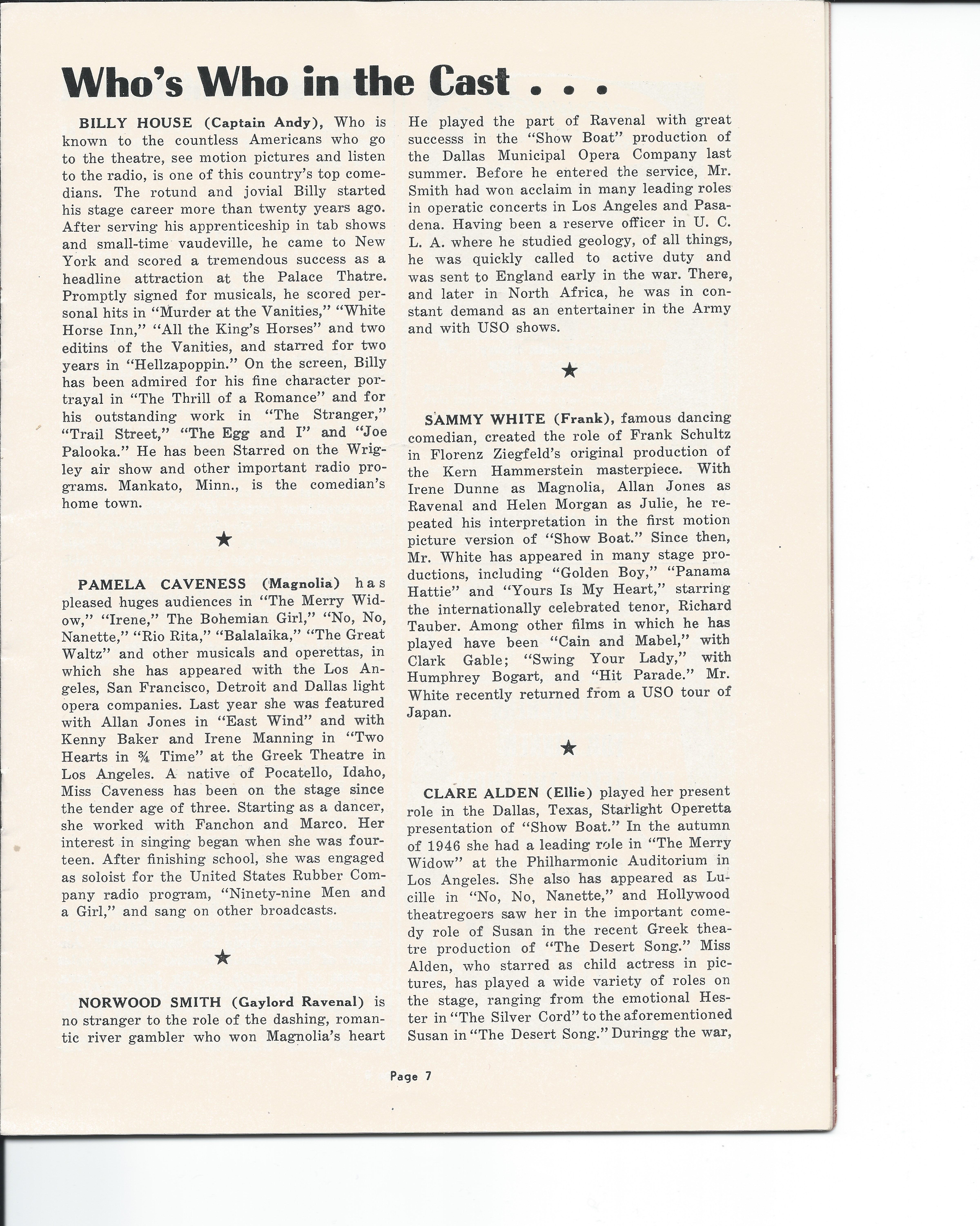 Showboat Stagebill - Chicago Shubert Theater, 3/21/1948 p. 7 Showboat Stagebill - Chicago Shubert Theater, 3/21/1948 p. 7