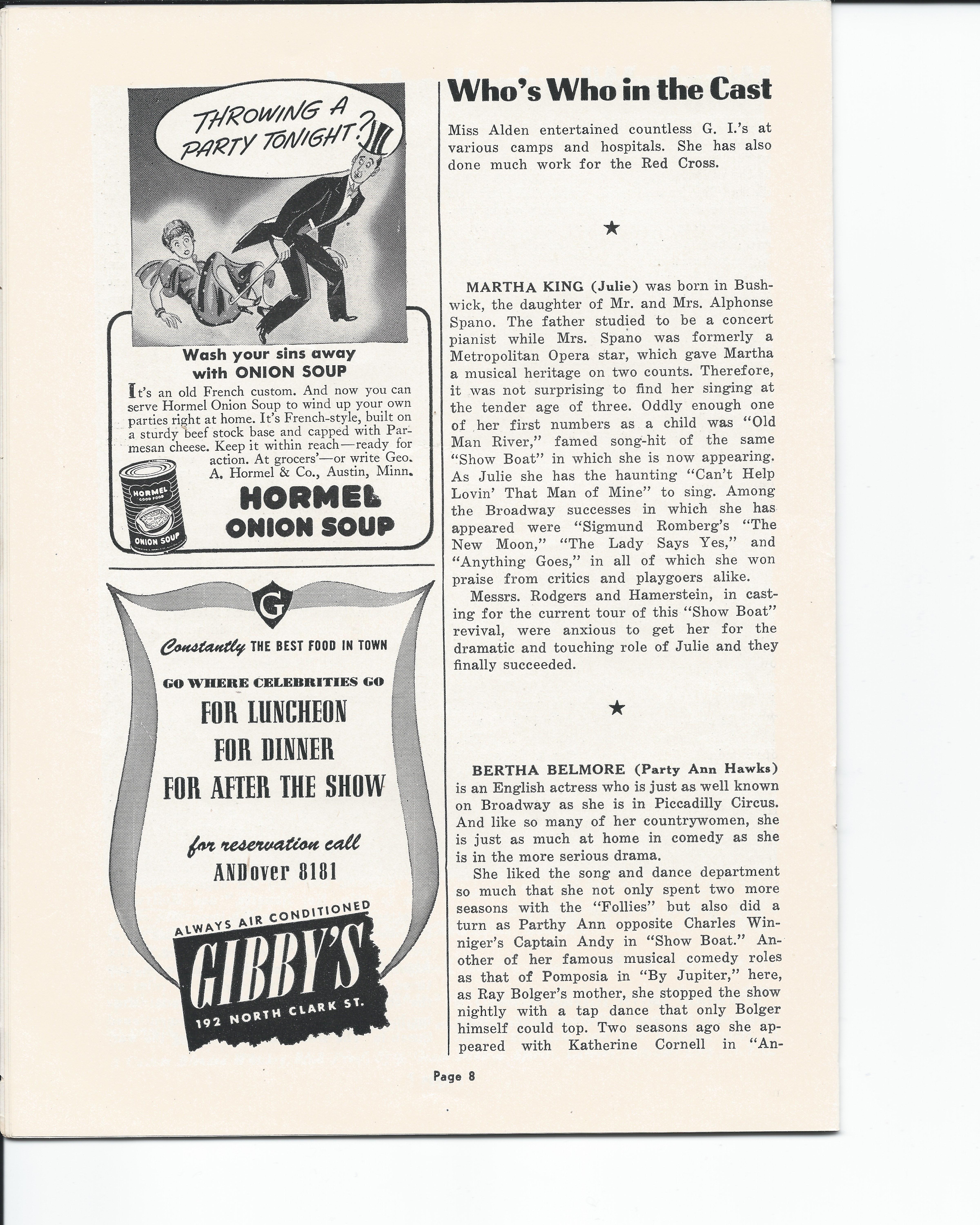 Showboat Stagebill - Chicago Shubert Theater, 3/21/1948 p. 8 Showboat Stagebill - Chicago Shubert Theater, 3/21/1948 p. 8