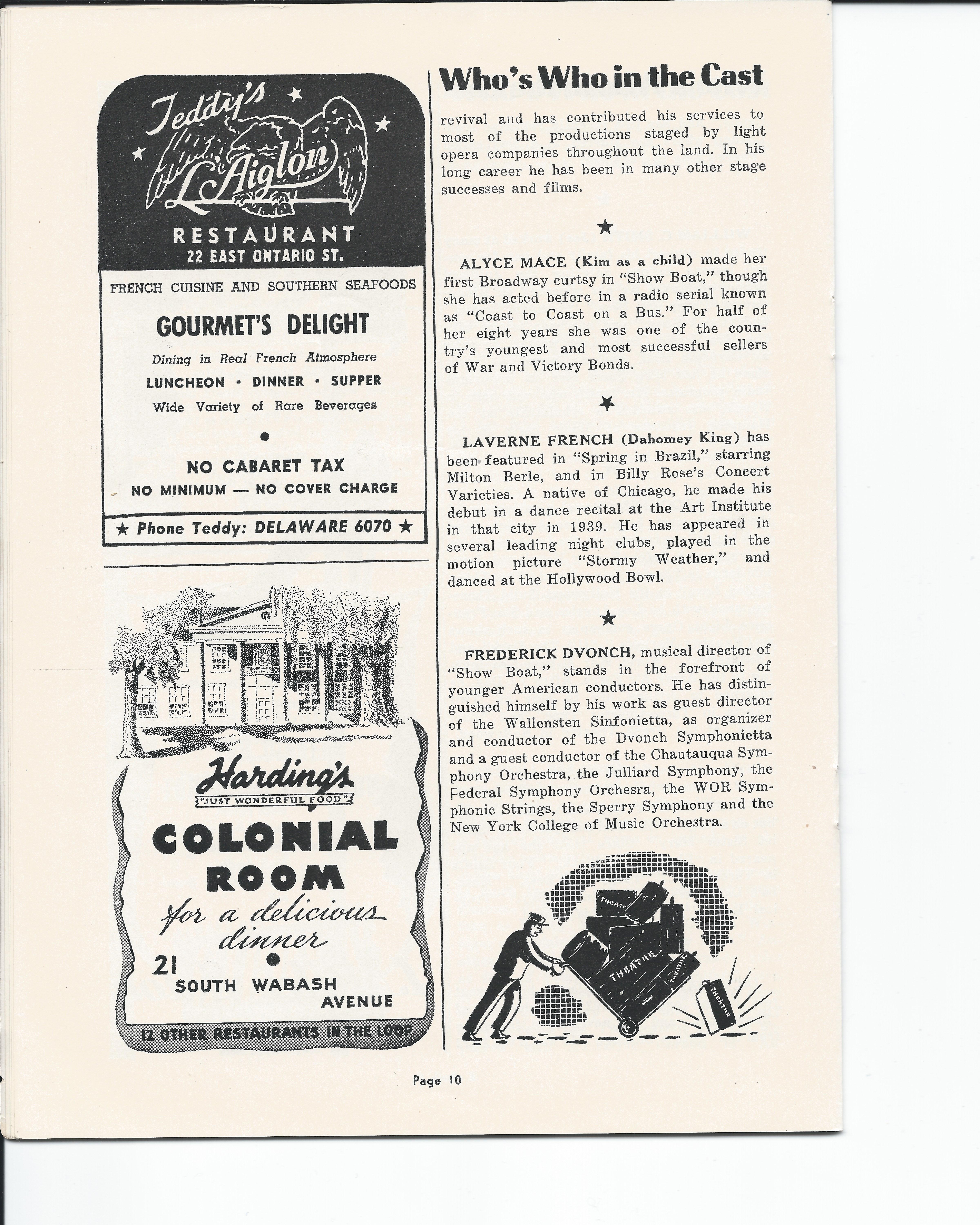 Showboat Stagebill - Chicago Shubert Theater, 3/21/1948 p. 10 Showboat Stagebill - Chicago Shubert Theater, 3/21/1948 p. 10
