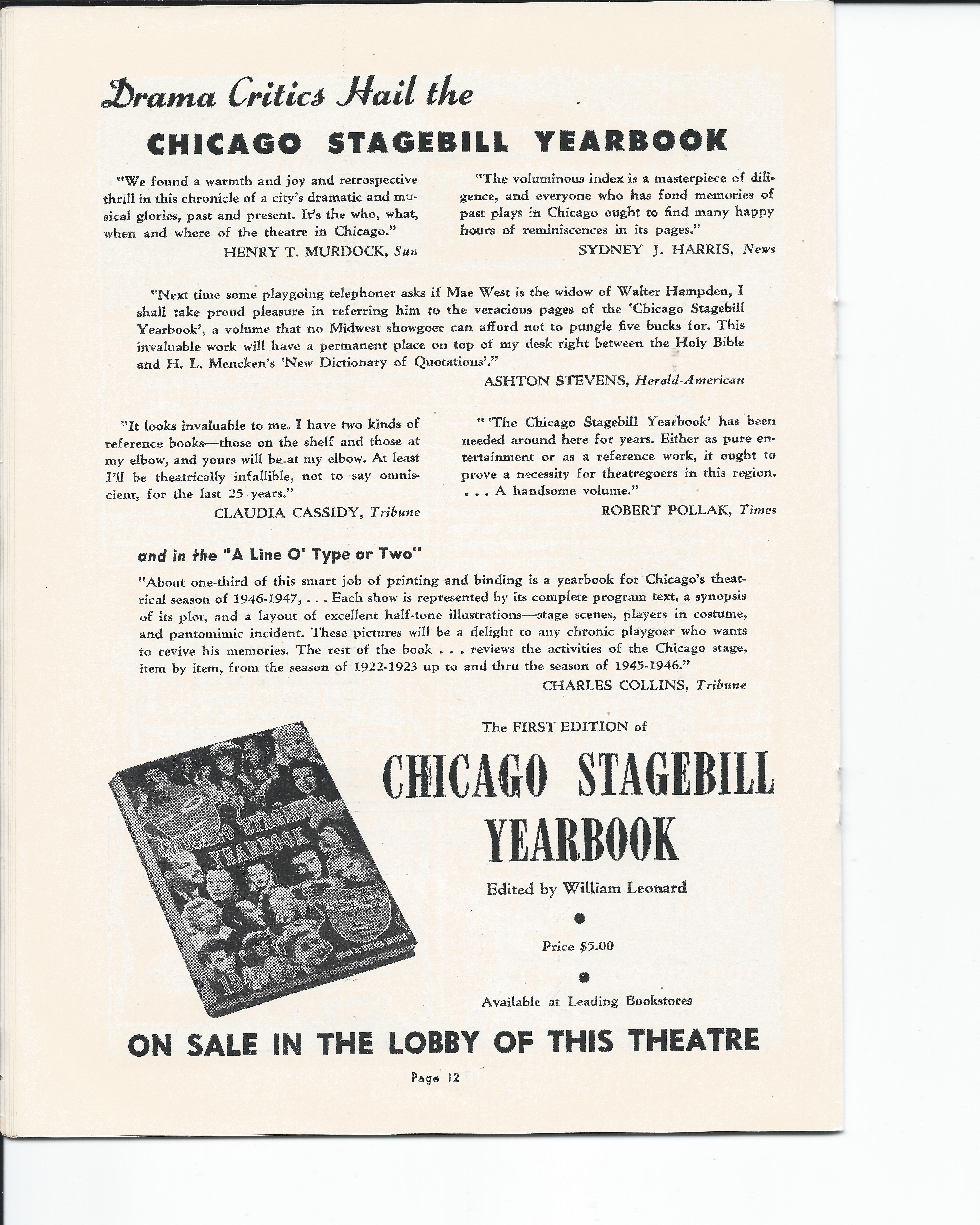 Showboat Stagebill - Chicago Shubert Theater, 3/21/1948 p. 12 Showboat Stagebill - Chicago Shubert Theater, 3/21/1948 p. 12