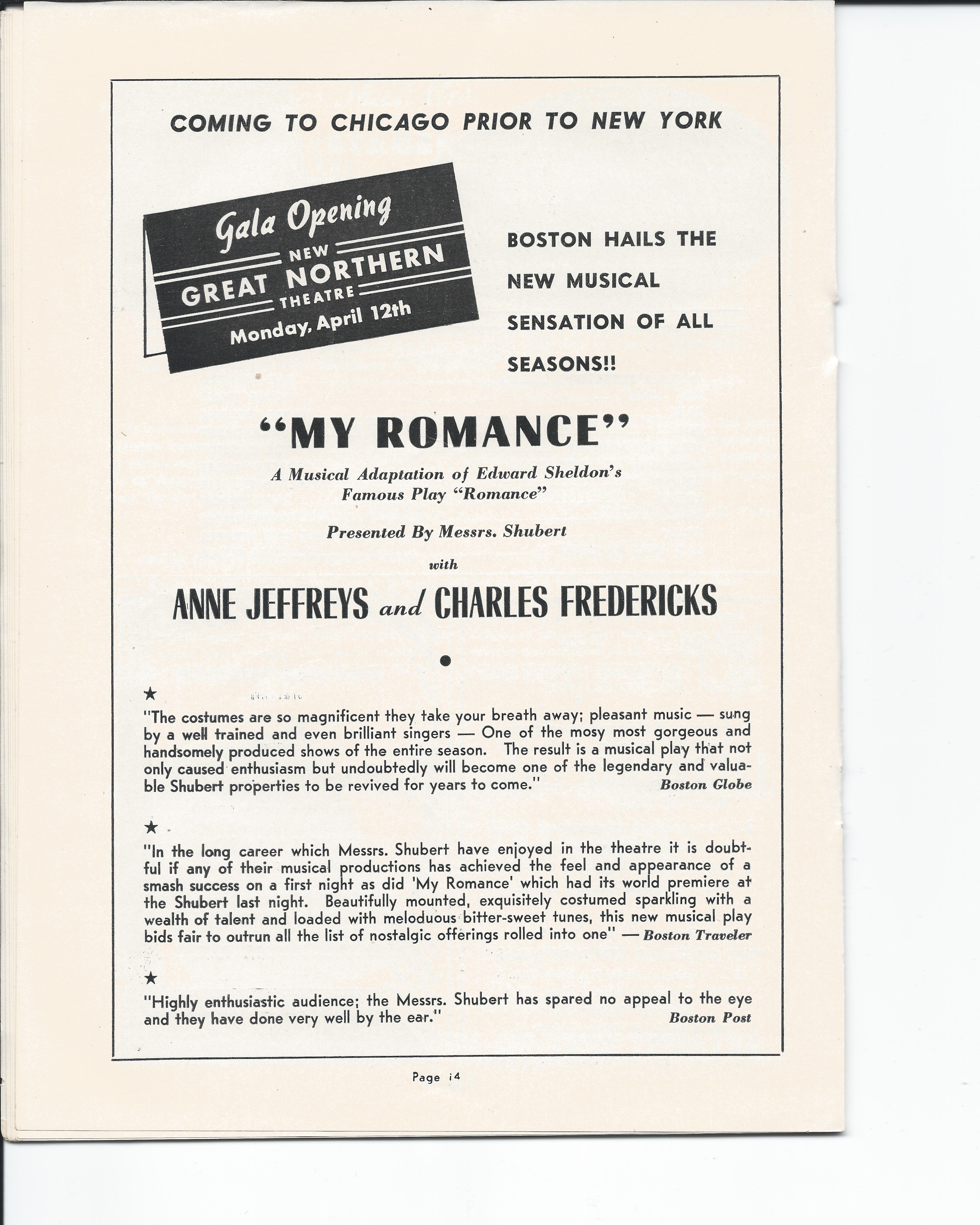 Showboat Stagebill - Chicago Shubert Theater, 3/21/1948 p. 14 Showboat Stagebill - Chicago Shubert Theater, 3/21/1948 p. 14