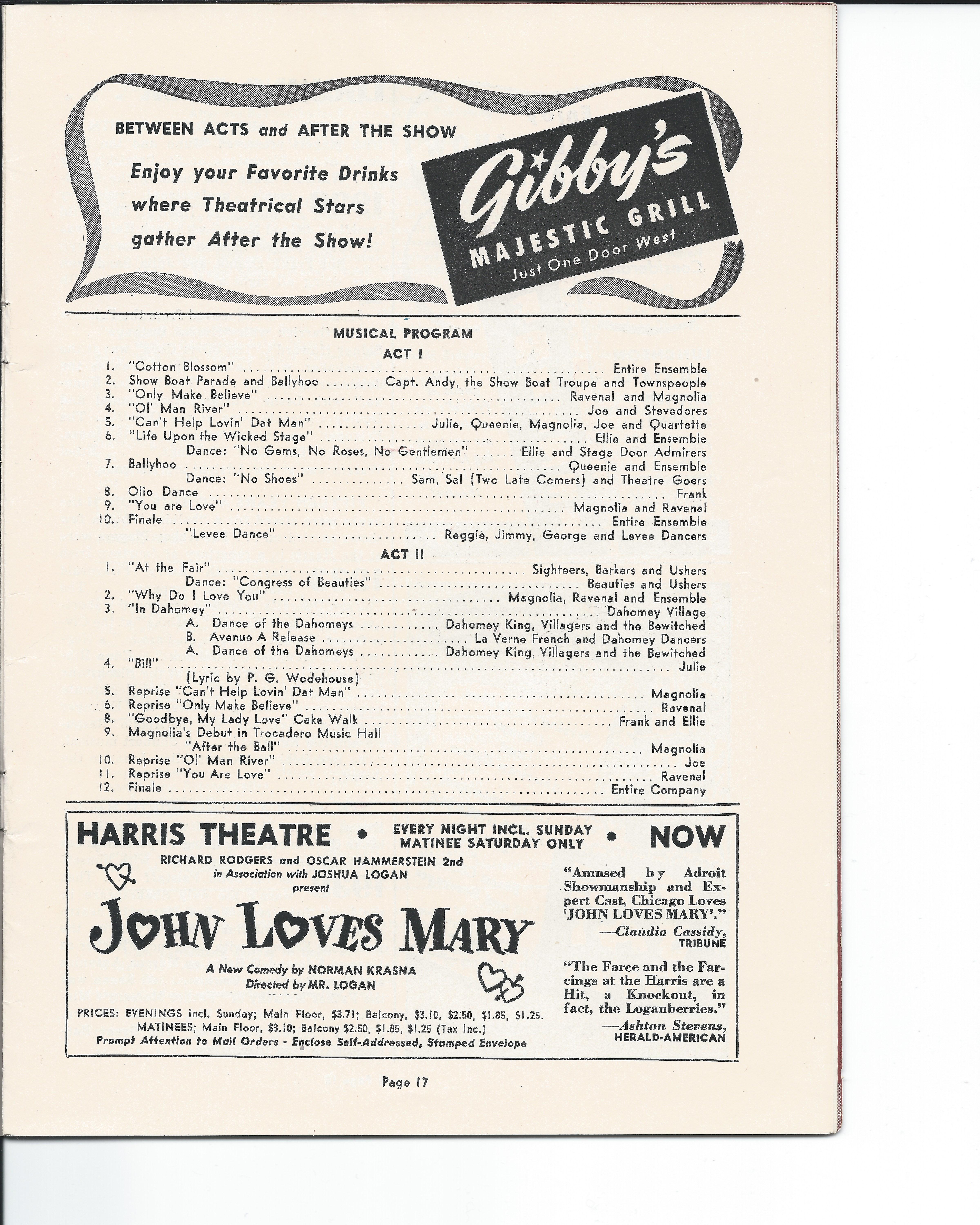 Showboat Stagebill - Chicago Shubert Theater, 3/21/1948 p. 17 Showboat Stagebill - Chicago Shubert Theater, 3/21/1948 p. 17