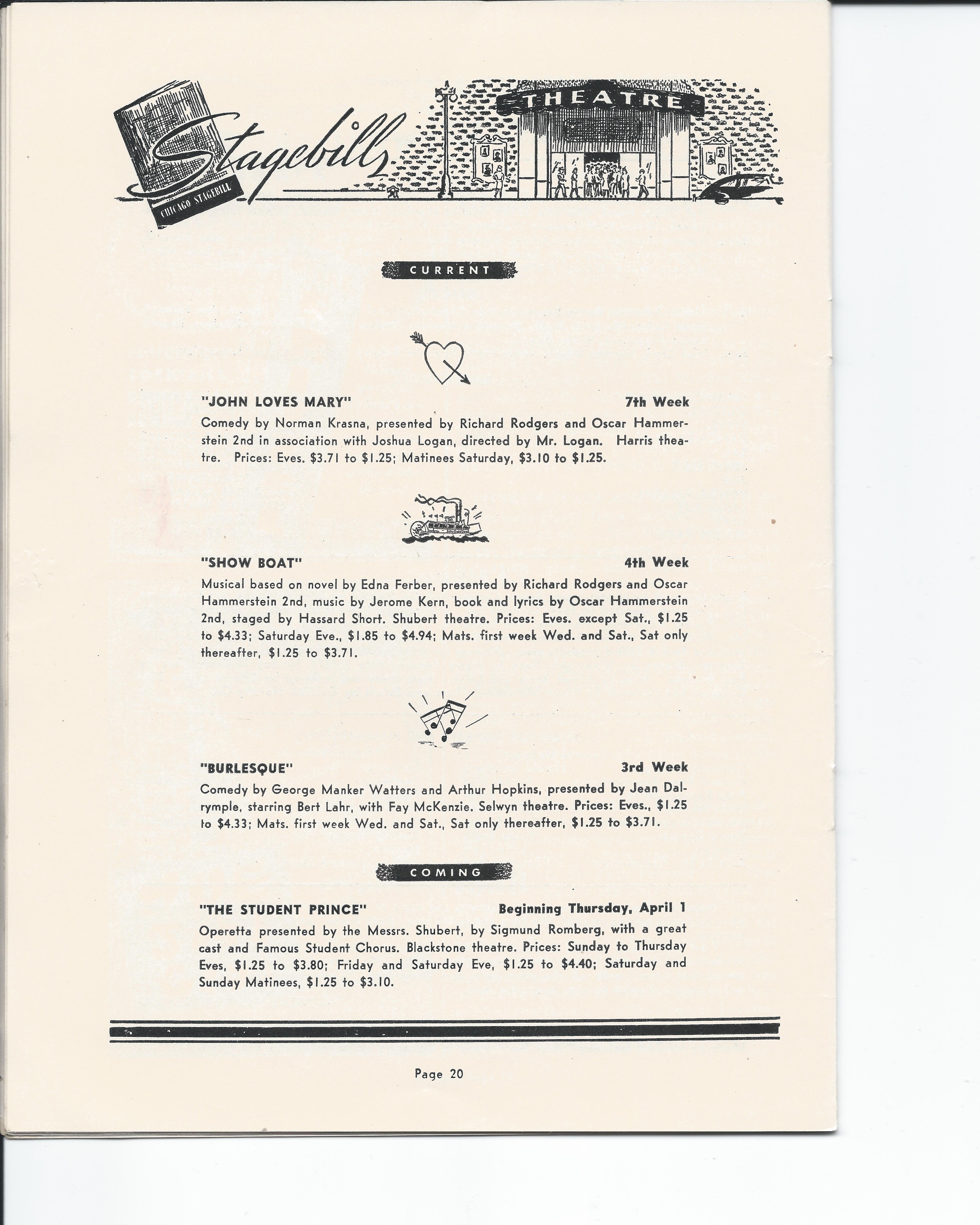 Showboat Stagebill - Chicago Shubert Theater, 3/21/1948 p. 20 Showboat Stagebill - Chicago Shubert Theater, 3/21/1948 p. 20