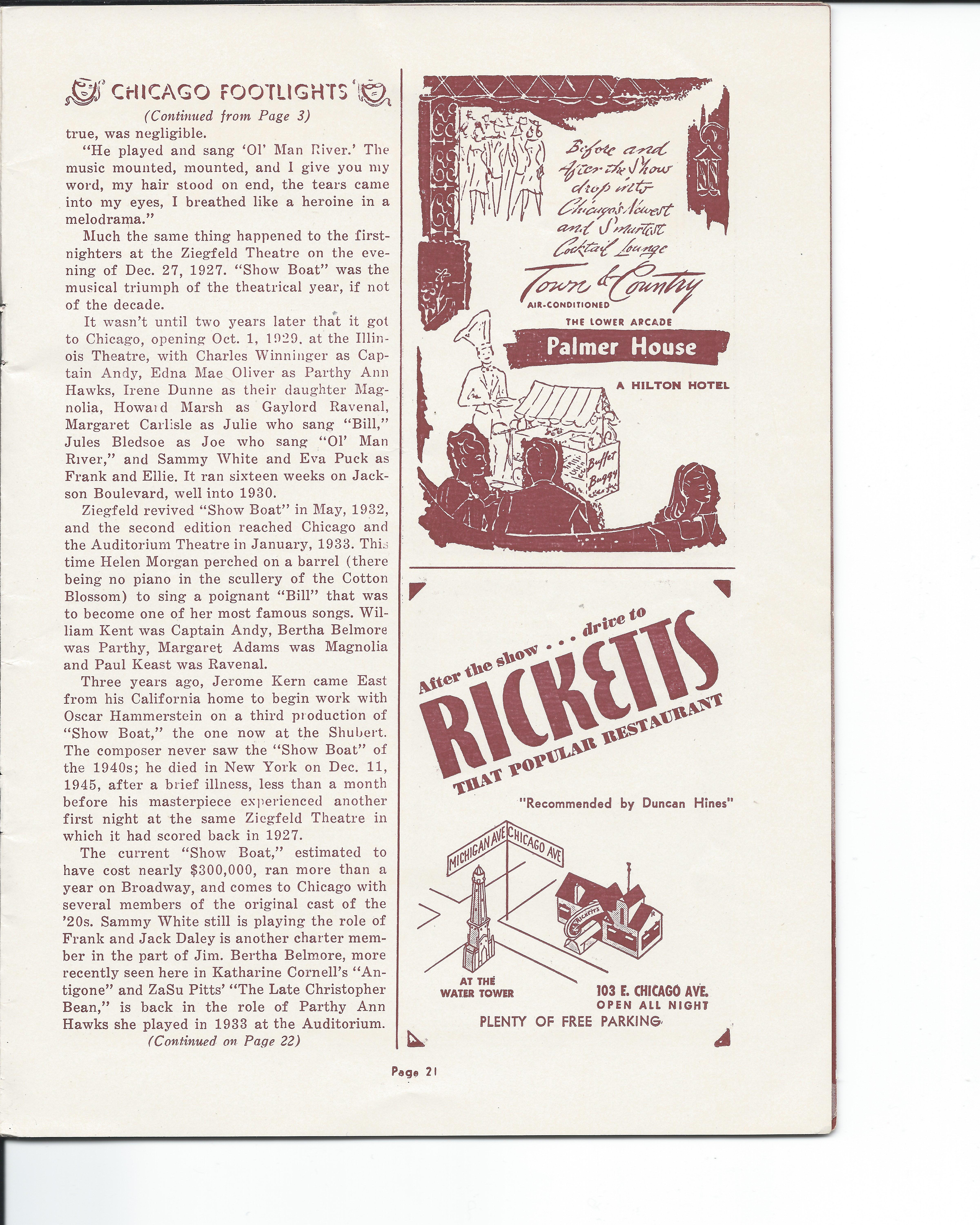 Showboat Stagebill - Chicago Shubert Theater, 3/21/1948 p. 21 Showboat Stagebill - Chicago Shubert Theater, 3/21/1948 p. 21